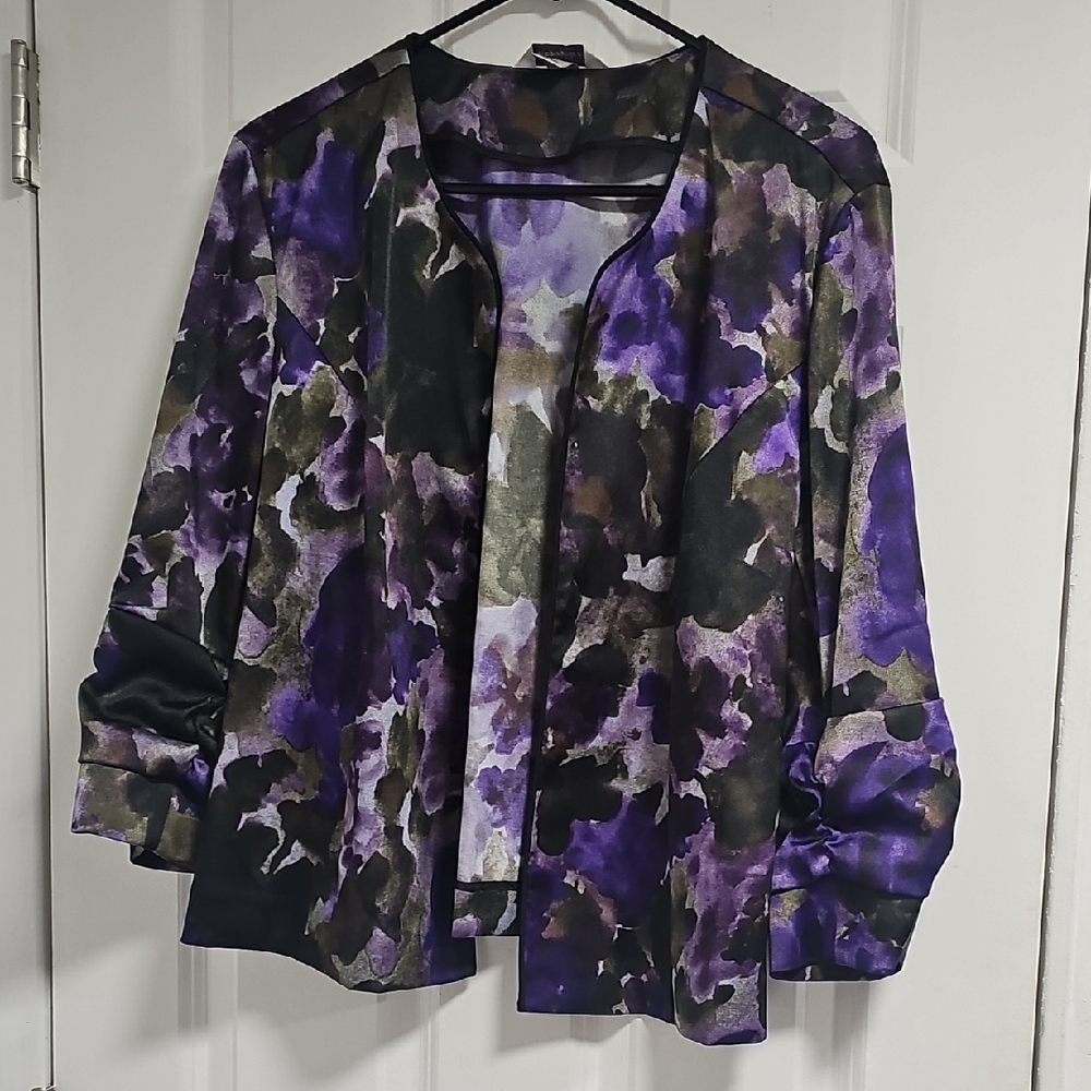 Purple Floral Print Open-Front Women's Jacket